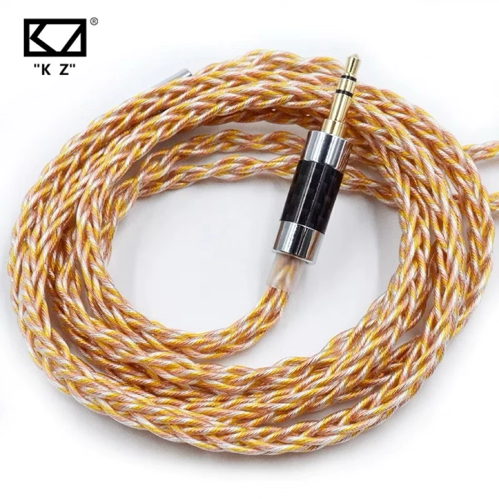 Dây cáp tai nghe KZ 8 lõi màu vàng bạc với chuôi cắm 3.5mm 2pin chuyên dụng cho KZ ZSN ZS10 PRO DQ6 CSN VX