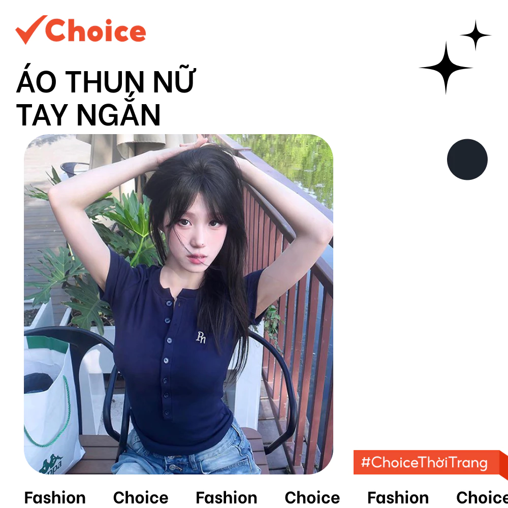 [Choice] Áo Phông Nữ  FA1-0018-83 Tay Ngắn Mỏng Nhẹ Ôm Sát Có Khuy Cài, Phong Cách Cá Tính