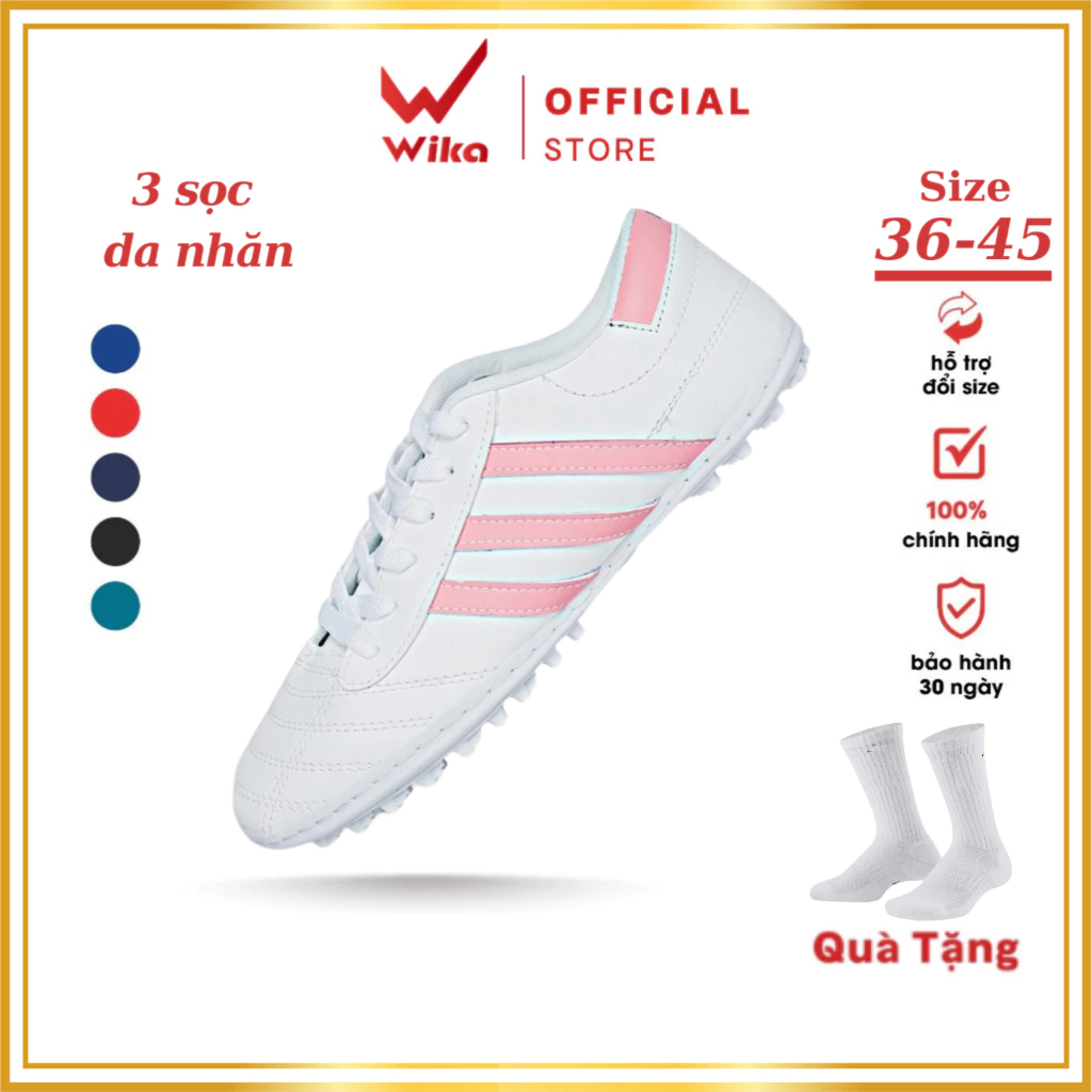 Giày Đá Bóng 3 Sọc Wika 2017 PU-2  Chính Hãng, Sân Cỏ Nhân Tạo Da Nhăn Cao Cấp Đã Khâu Full Mũi