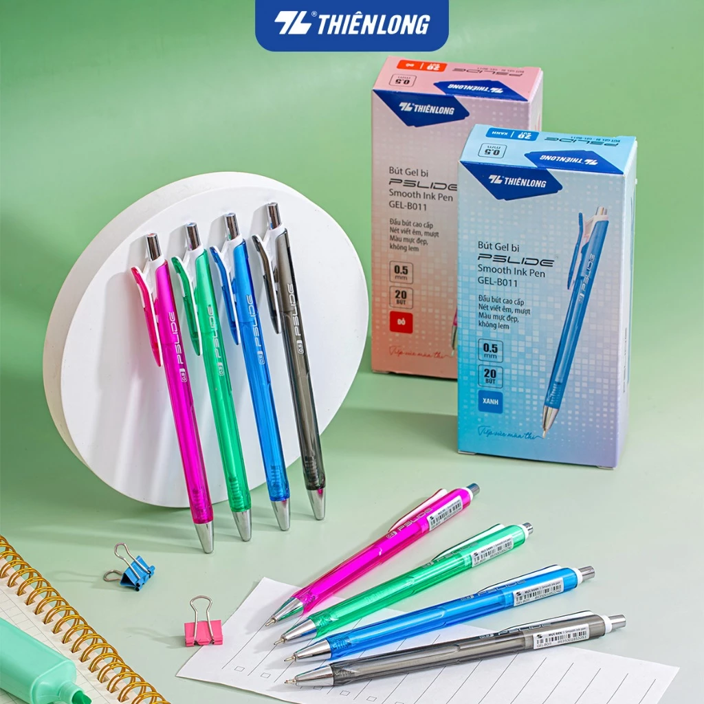 Combo 5/10/20 Bút Gel Thiên Long GEL-B011 ngòi 0.5mm mực xanh/đỏ/đen kiểu dáng đơn giản, có đệm mềm giúp cầm tay êm