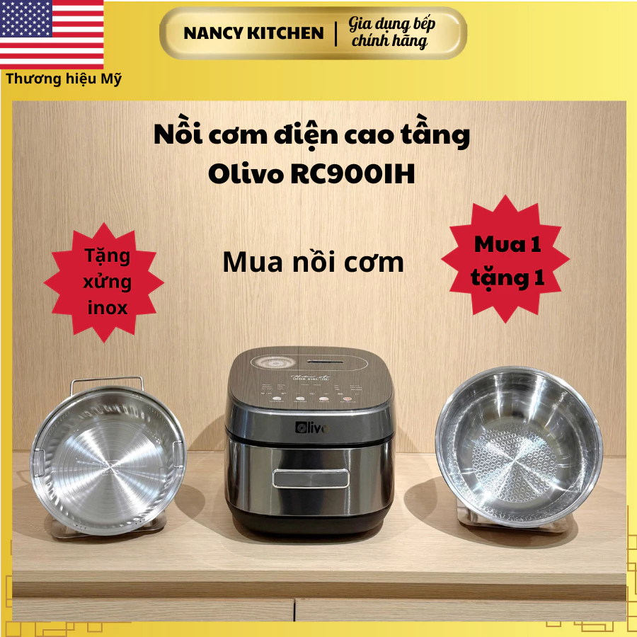 3.[Chính hãng] Nồi cơm điện cao tầng Olivo RC900IH, công suất 1300w, 18 chế độ,bh 24 tháng