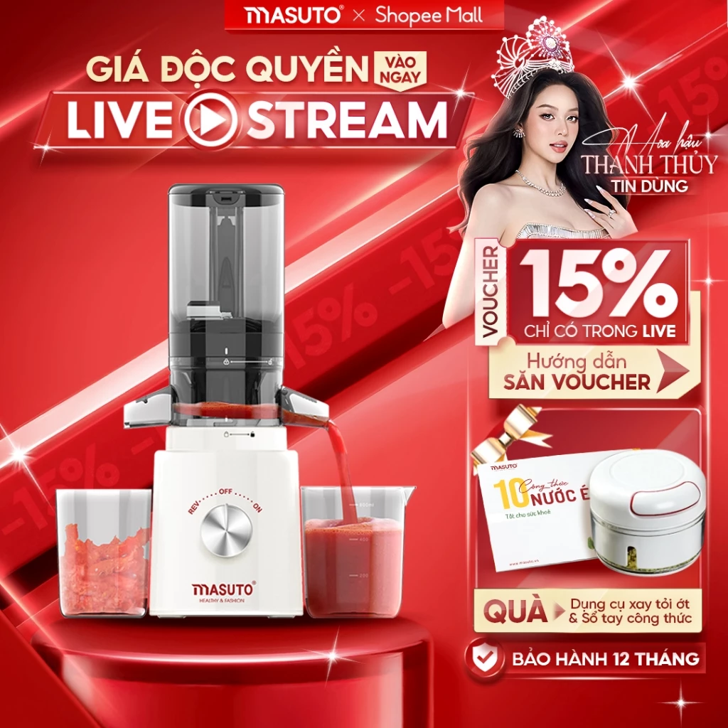 Máy Ép Chậm Masuto Ms Healthy Ép Trái Cây Nguyên Quả Kiệt Bã Dung Tích 0,6L Làm Nước Ép