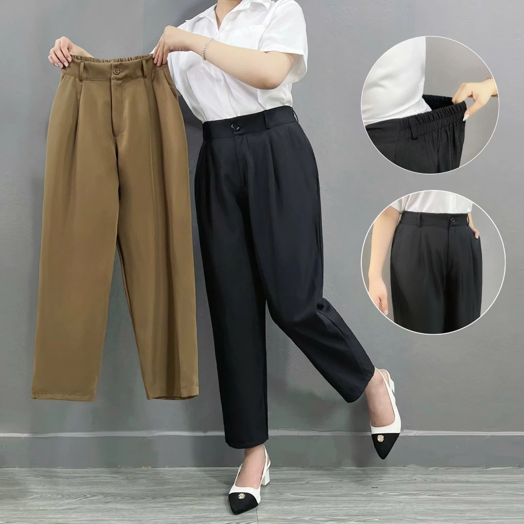 Quần Tây Bigsize Nữ Dáng Baggy Lưng Cao Đi Học Đi Làm Công Sở Vải Cotton Lạnh - Tổng Hợp
