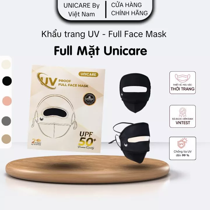 Ảnh sản phẩm do Shopee hiển thị, kiểm tra ngày 9/8/26 Khẩu trang toàn mặt Unicare UV Proof Full Face Mask – Chống nắng UPF50+, 2 lớp, chống tia UV đang được đối chiếu cho người mua tại Việt Nam