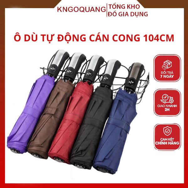 Ô dù tự động che mưa, che nắng 10 nan 104cm 2 chiều xuất Nhật - Cán Cong có nút bấm