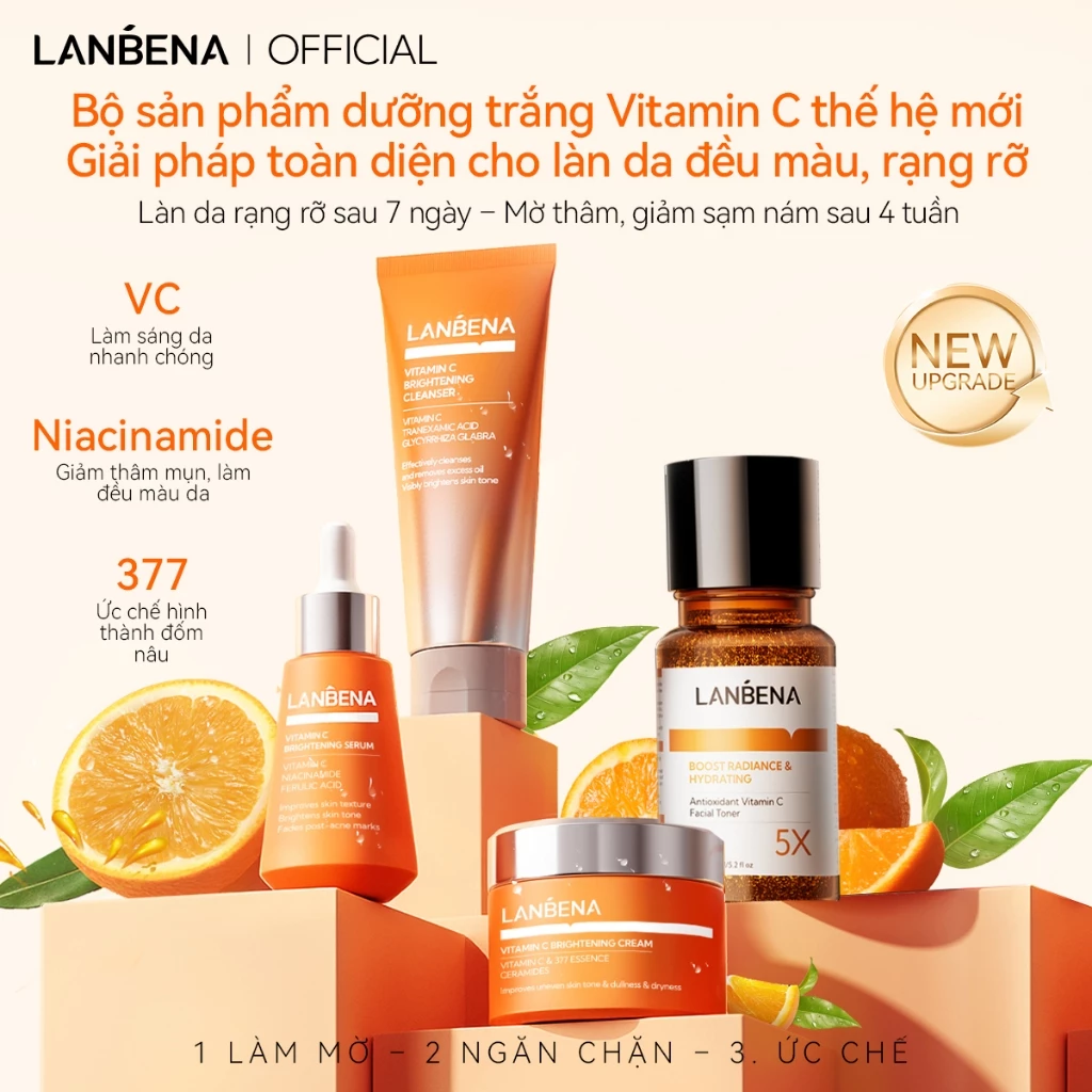 LANBENA Bộ sản phẩm chăm sóc da Vitamin C(set) - Sữa rửa mặt/Kem dưỡng mắt/Serum/Kem dưỡng da mặt/ toner Skincare
