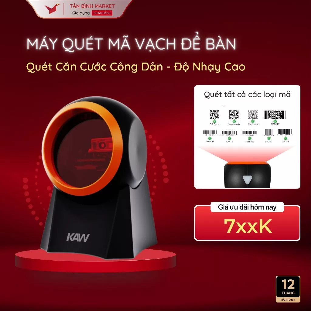 Máy quét mã vạch để bàn KAW  - Công Nghệ CMOS, Tần Số Quét 200L/Giây, Quét Mã QR, Mã CCCD, Mã Vạch