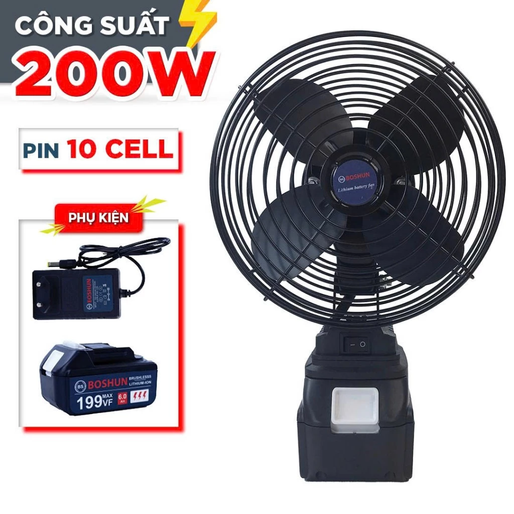 [Chính Hãng] Quạt 8inch Boshun BS-Q08 2 Tốc Độ, Chân Pin Phổ Thông - Quạt tích điện dùng pin