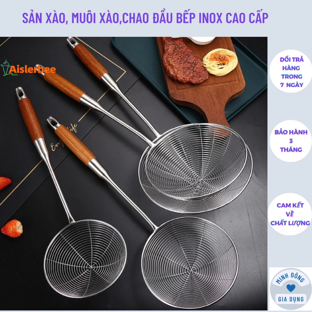 Muôi Vớt Đồ Chiên Xào Vá Thủng Ăn Lẩu Cán Gỗ