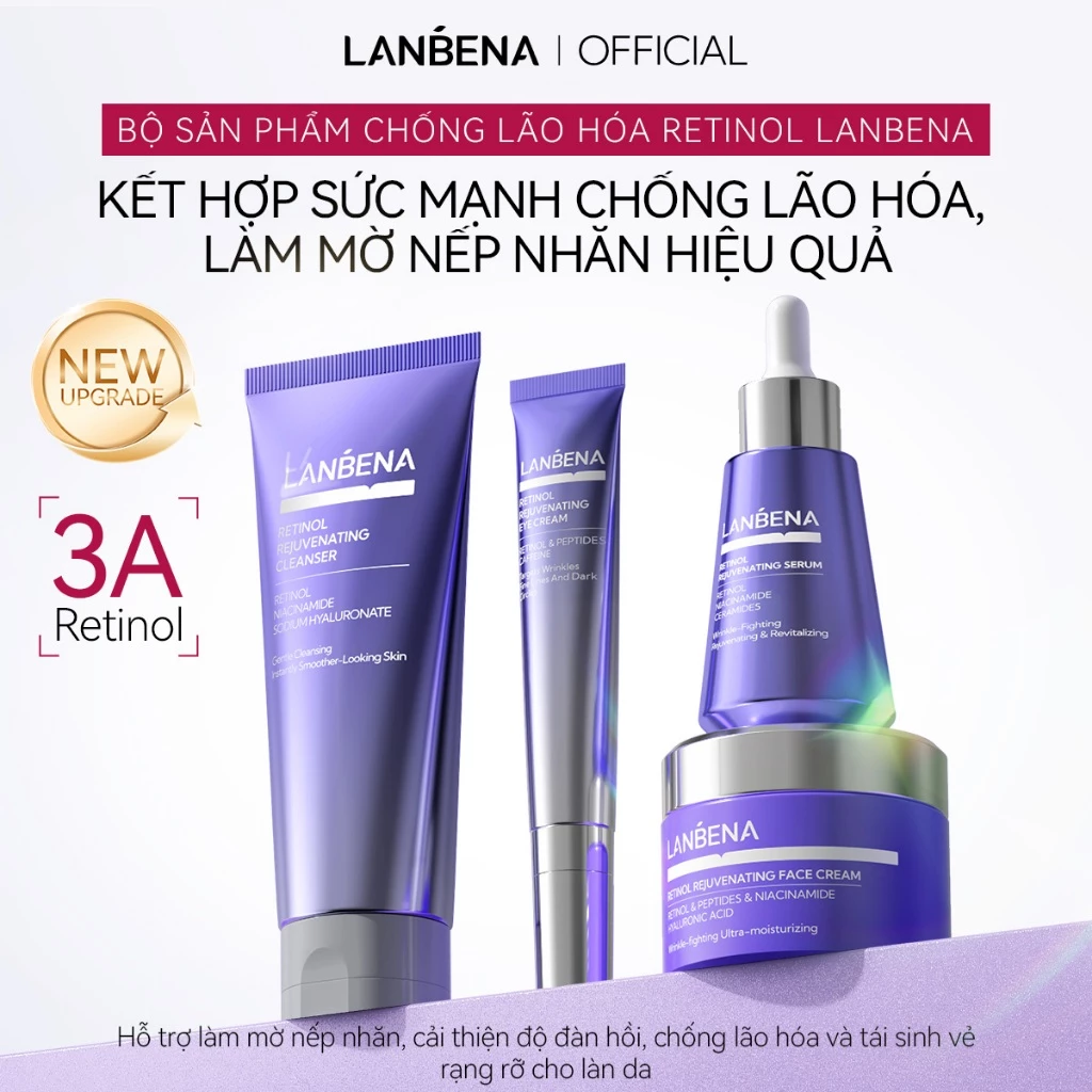 LANBENA Bộ sản phẩm dưỡng da Retinol (set)-Sữa rửa mặt Retinol/Kem dưỡng mắt/Serum/Kem dưỡng da mặt / toner Skincare
