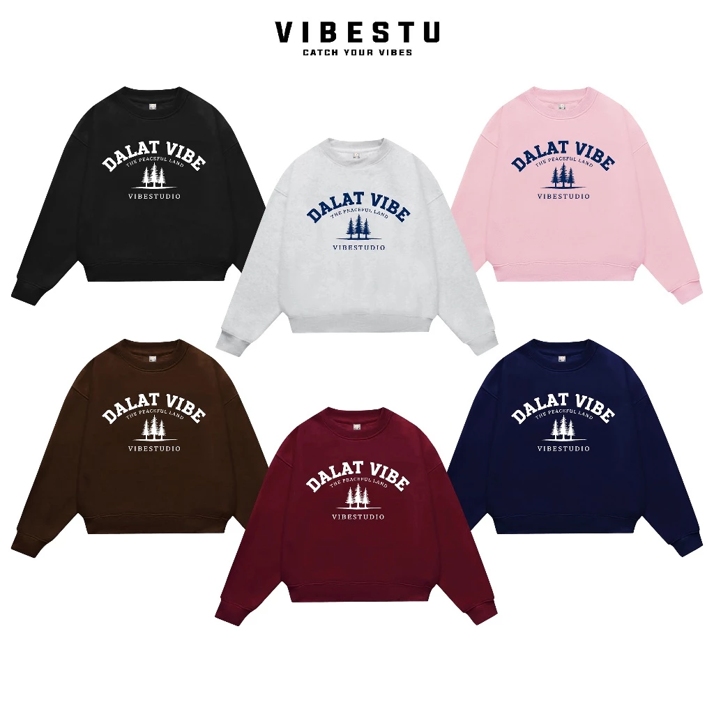 Áo Sweater Nỉ 2 Da  VIBESTU " Đà Lạt  " Boxy Tay Dơi Unisex Nam Nữ