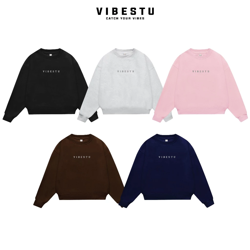 Áo Sweater Nỉ 2 Da  VIBESTU " in LOGO nổi " Boxy Tay Dơi Unisex Nam Nữ