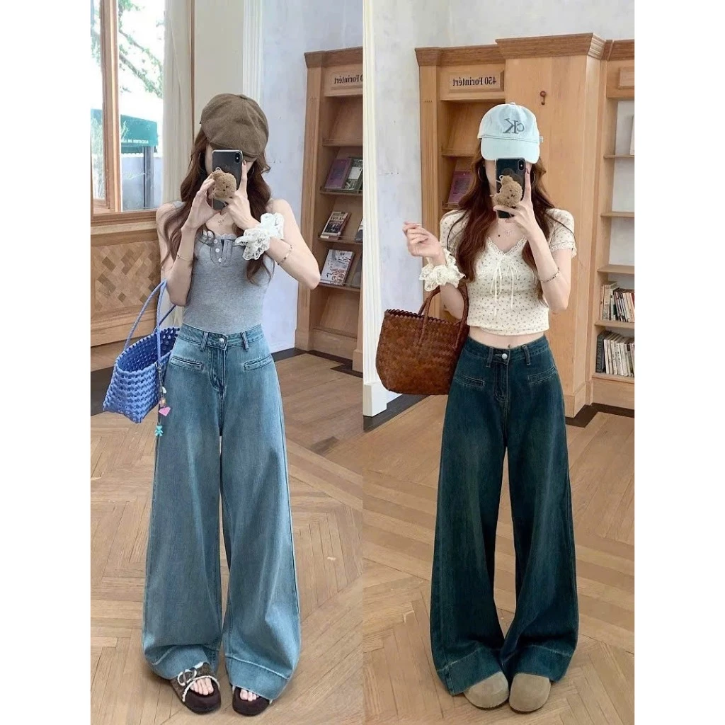 Quần jeans ống rộng túi cơi quần bò nữ gấu to chất mềm kiểu dáng thời trang mã QS38