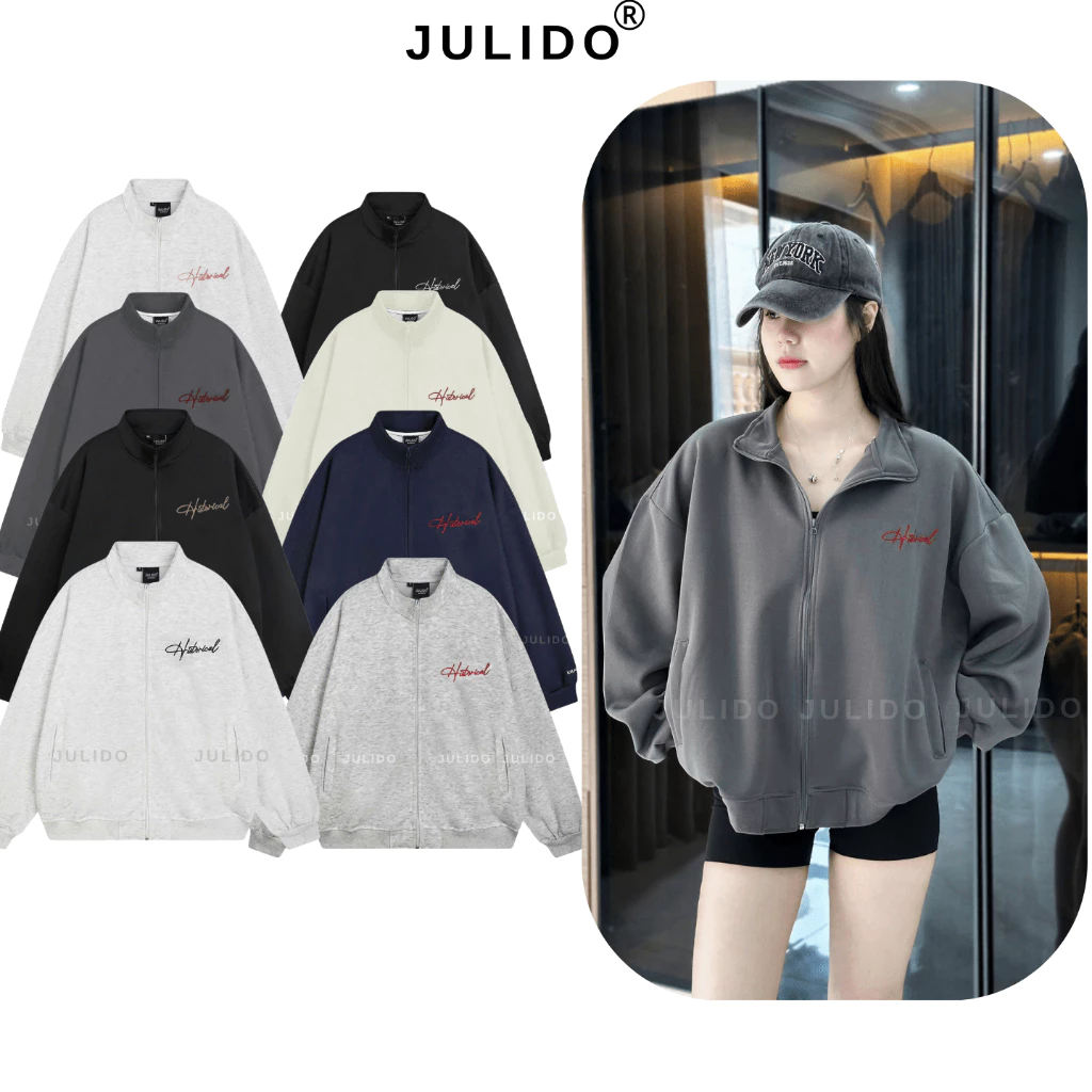 Áo Khoác Zip JULIDO Unisex chất vải nỉ hai da mặc được bốn mùa