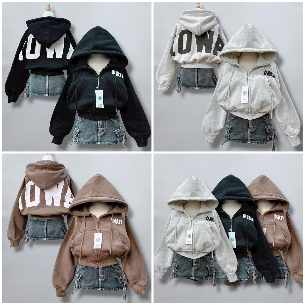 Áo Khoác Nỉ Dệt In Chữ Nổi NO1 Nón To 2 Lớp (dáng Lửng) túi dây kéo form rộng mũ to fammilyshop