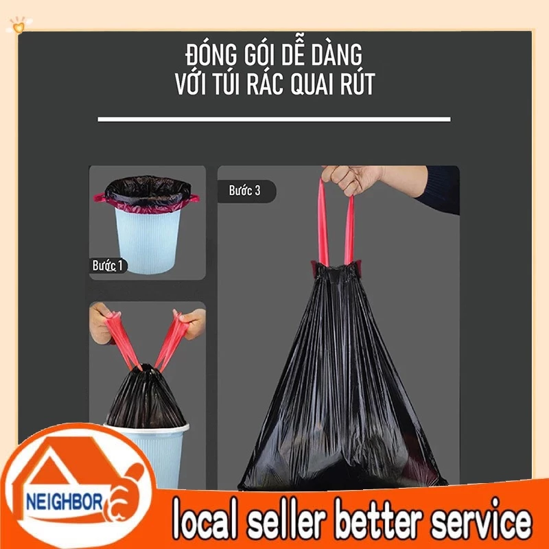 75 túi đựng rác có dây rút dày, túi đựng rác phân hủy sinh học kích thước 45x50 cm, túi nhựa cầm tay không bẩn