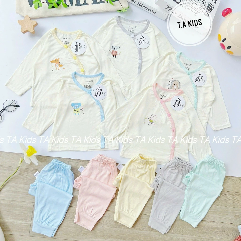 Combo 3-5 Bộ Dài Tay Sơ Sinh Chất Thun Lạnh Mềm Mại Màu Pastel Đáng Yêu Cho Bé Từ 0-9 Tháng
