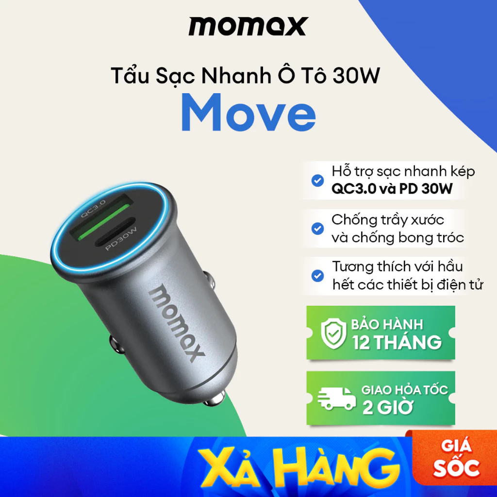 Củ sạc ô tô Momax MoVe 30W Dual-Port Car Charger