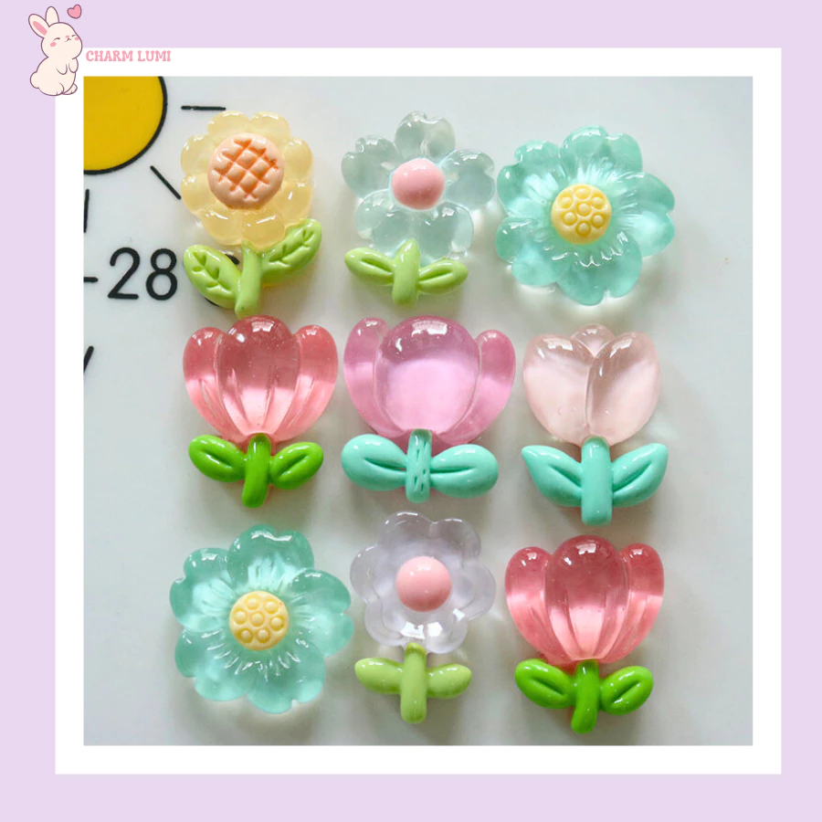 CHARM HOA TRONG SUỐT NHỰA RESIN PASTEL – PHỤ KIỆN DECOR DIY, SLIME, ỐP LƯNG, NAIL ART CHARM LUMI