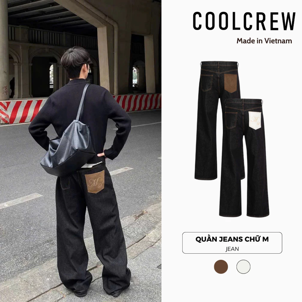 Quần Jeans Form Rộng Chữ M  Phong Cách Unisex Nam Nữ, Đường Phố