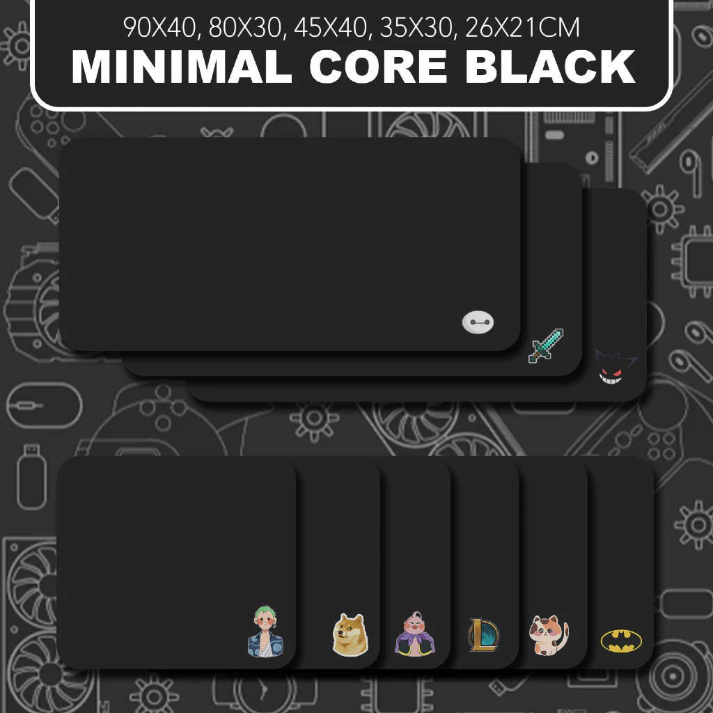 Deskmat Minimal Core Black - Lót Chuột - Bàn Di Chuột màu đen tối giản 90x40 80x30 26x21 size pad