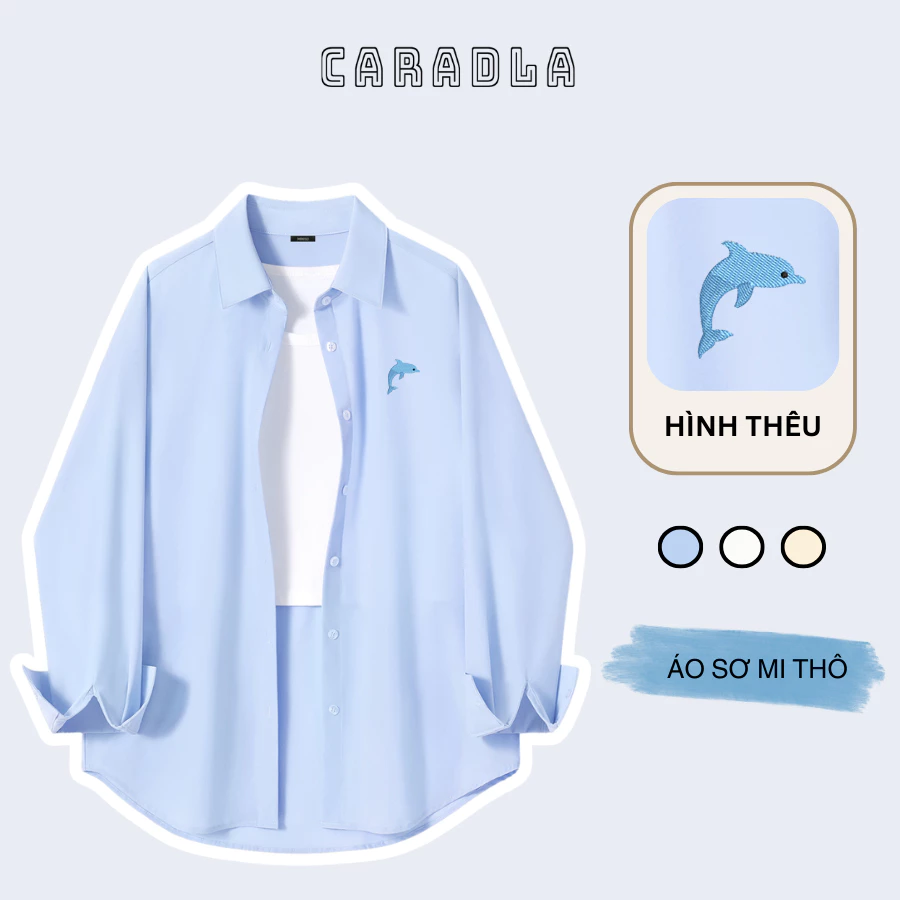 Áo Sơ Mi Thô THÊU Nam Nữ Dài Tay By CARADLA BST01 Mềm Mịn Form Rộng Thoải Mái Dáng Unisex