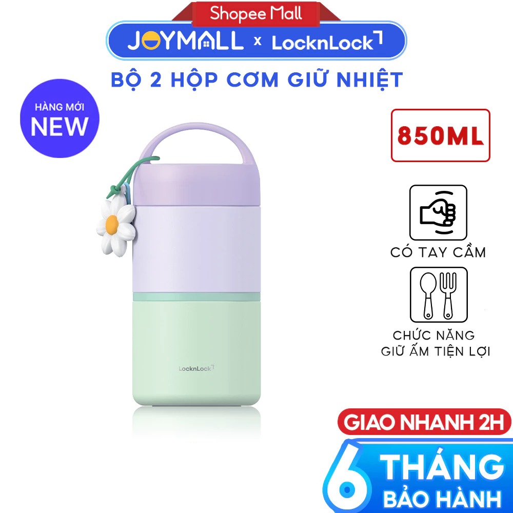 Hộp Cơm Giữ Nhiệt 2 Ngăn LocknLock LHC8055VOL 850ml, Hàng Chính Hãng, Kèm Muỗng - JoyMall