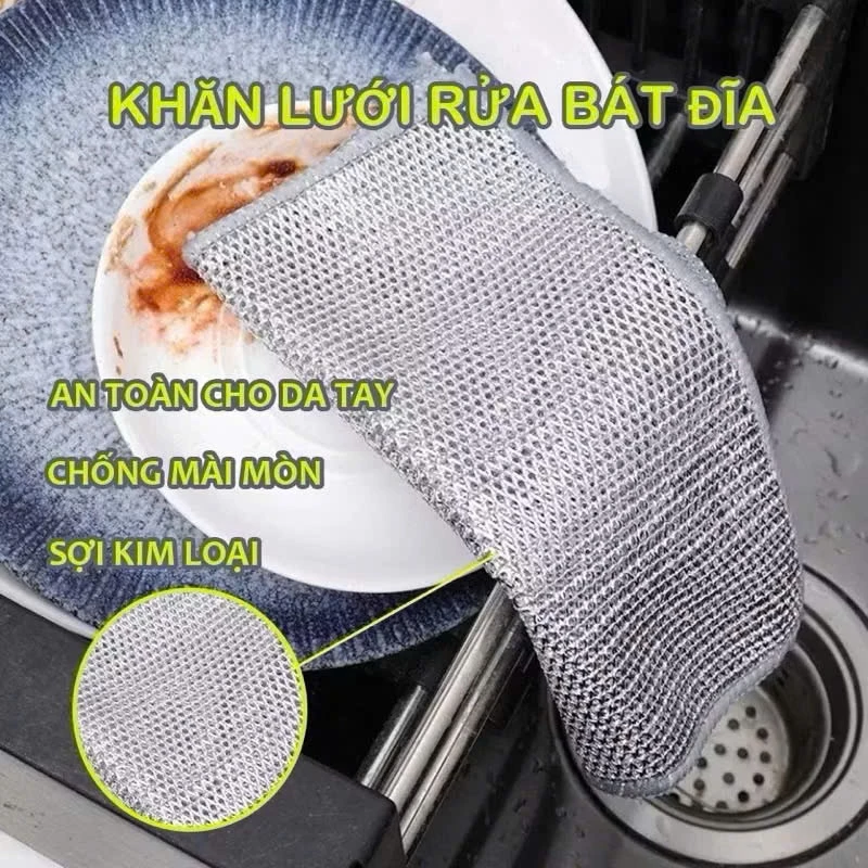 Loại 1 - 2 Lớp Sét 10 Giẻ Rửa Chén Dây kim Loại, Rửa Chén Bát Xoong Nồi, Dụng Cụ Làm Sạch Bằng Sợi Thép Không Gỉ An Toàn