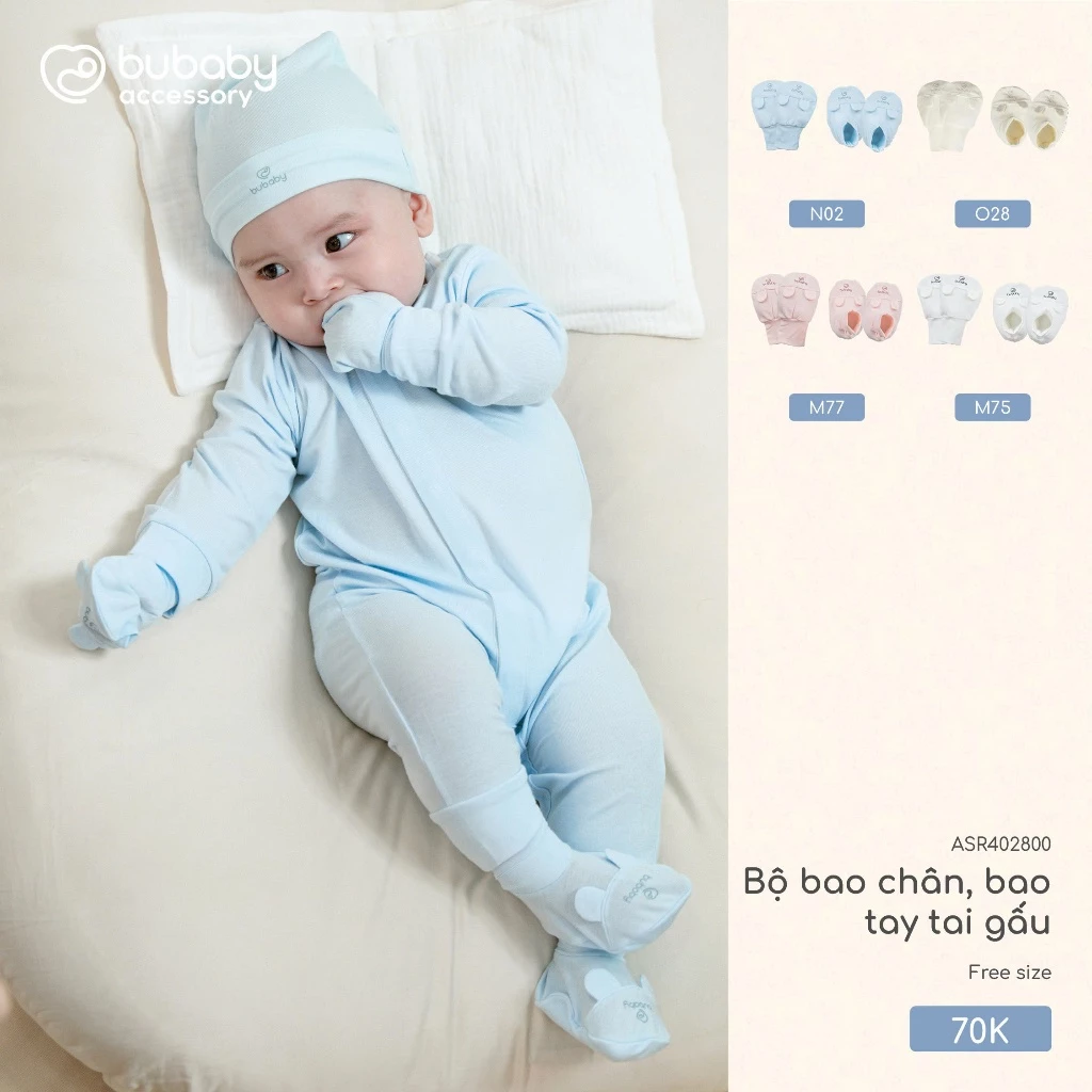 Bu baby Bao tay Bao chân Sơ Sinh BU vải cotton mỏng mát 0-3 tháng