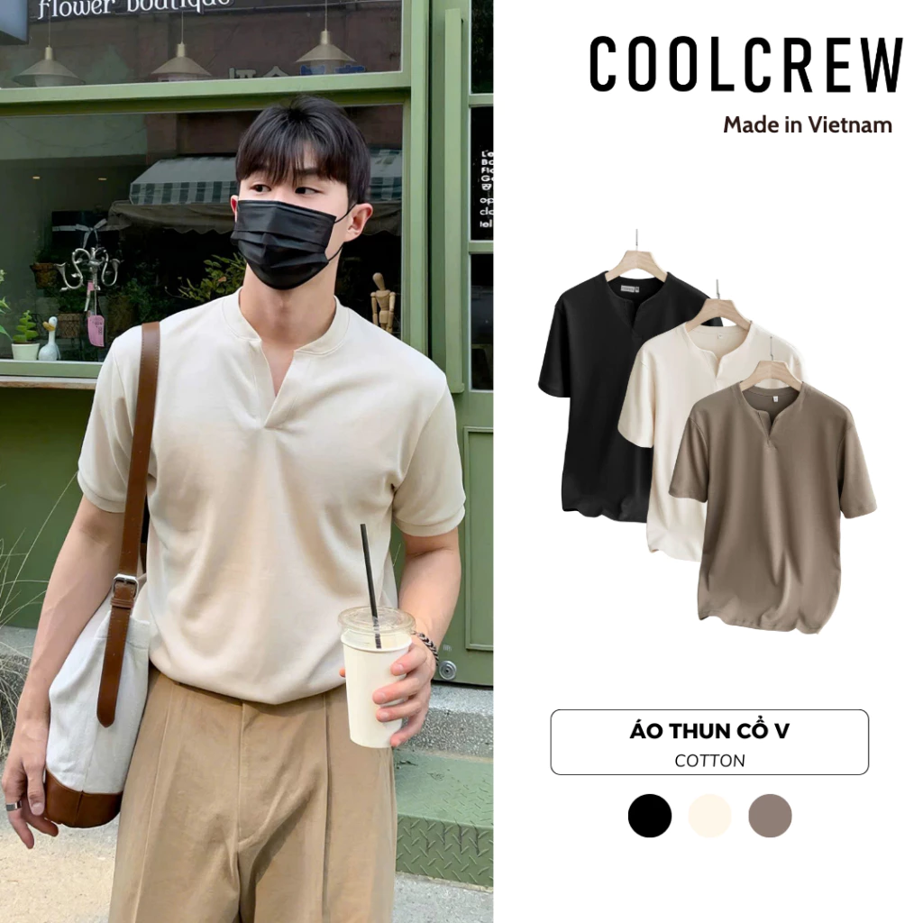 Áo Thun Nam Cổ V Chất Cotton Cao Cấp Co Giãn 2 Chiều Unisex Menswear