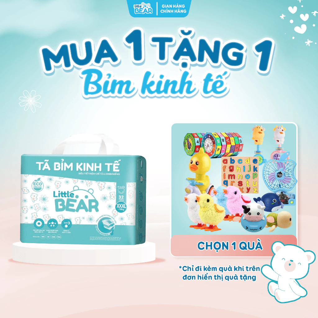 Tã/Bỉm quần/dán LITTLE BEAR ECO mềm mỏng, chống hăm, kinh tế size M40/L38/XL36/XXL34/XXXL32