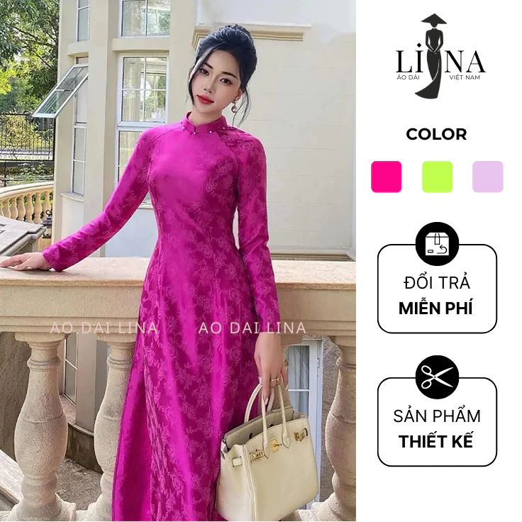 Áo dài Gấm truyền thống 2 tà chất liệu gấm cao cấp, mềm mịn mang lại vẻ đẹp duyên dáng, thanh lịch