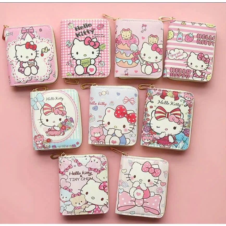 Ví cầm tay nhiều ngăn khóa kéo họ tiết hoạt hình hello kitty, baby three, laububu, kurumi, doremon..... dễ thương