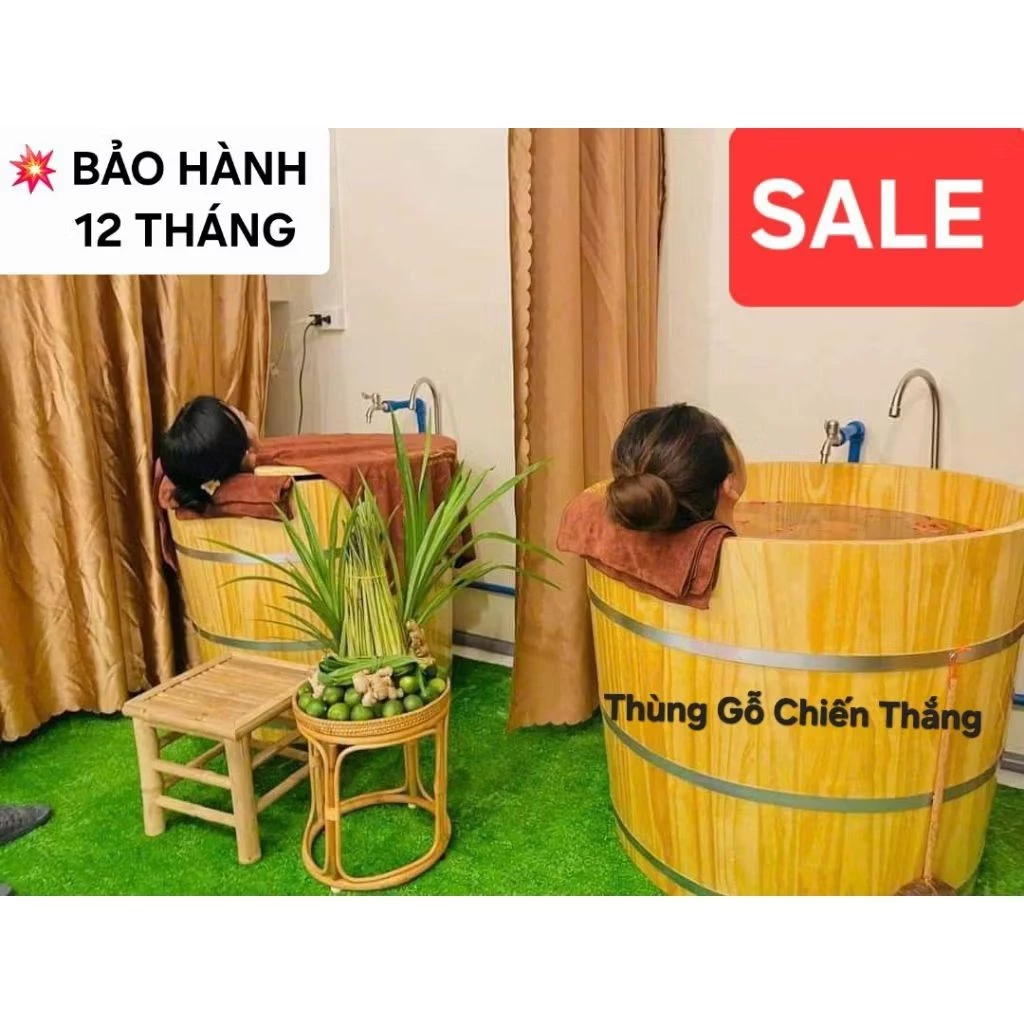Bồn tắm gỗ Thông Mỹ ⚡ CAO CẤP ⚡ bồn tắm tròn thiết kế nhỏ gọn phù hợp với mọi gia đình