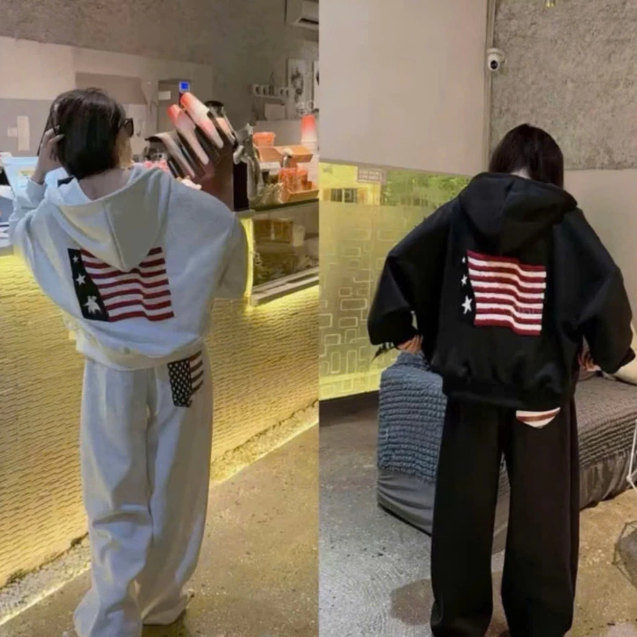 𝙃𝘼𝙉𝘼.𝘾𝙡𝙤𝙩𝙝// [Hàng Sẵn] SET Hoodie Zip Nỉ 2 Da Logo Thêu ngoi sao Xù Form Rộng Boxy Kiểu dáng Style Hàn Quốc