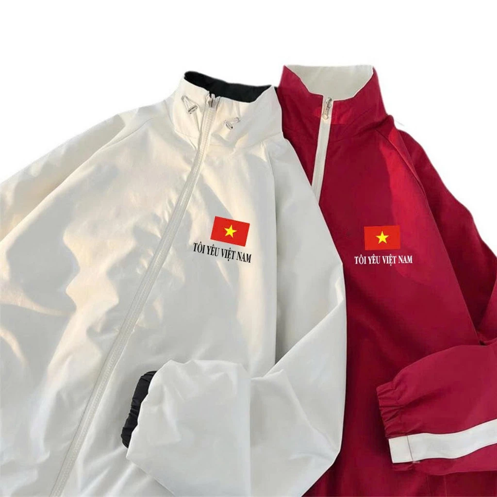 [G_TYVN] Áo Khoác Gió Thể Thao In Hình Cờ Đỏ Sao Vàng Việt Nam - Chất Tráng Bạc Mặc Được 2 Mặt Chống Gió Nước Bụi