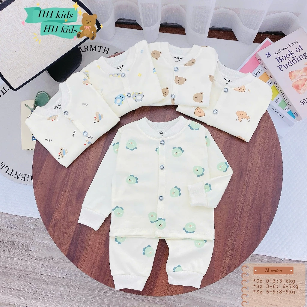 Combo 3/5 Bộ Nỉ Dài Tay, Bộ Cúc Giữa Chất Nỉ Cotton Hàn Mềm Mại Ấm Áp Họa Tiết Cho Bé 0-9 Tháng