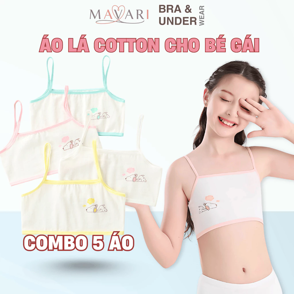 Combo 5 Áo ngực nữ học sinh cotton không mút ngực - Set 5 Áo lá dây mảnh thoáng mát AMYBRA A154