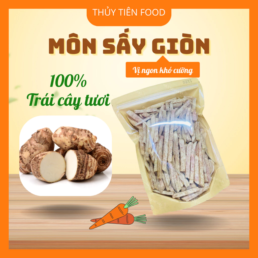 Môn Cọng Sấy Giòn Rụm Túi 250gr - Đặc Sản Tự Nhiên Không Dầu