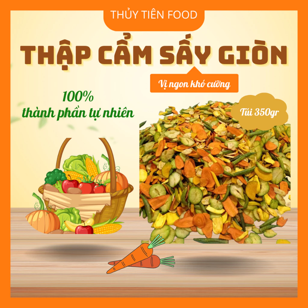 Rau củ quả sấy Giòn Rụm - Thập Cẩm Ăn Vặt Ngon Miệng túi 350gr
