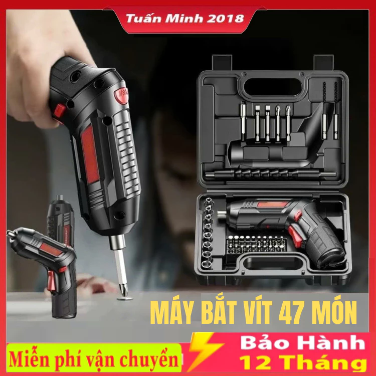 Máy khoan cầm tay không dây thông minh 1800mAh 47 món vít - Xoay 90° tiện dụng, đa năng