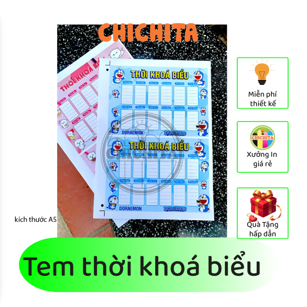 Combo 4 tờ Thời Khóa Biểu Hoạt Hình Dễ Thương nhãn dán