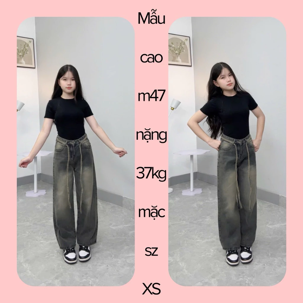 (SUÔNG NẤM LÙN) QUẦN JEANS NỮ ỐNG SUÔNG MÀU NÂU ĐẬM KÈM DÂY THẮT (nhận đơn từ m42)