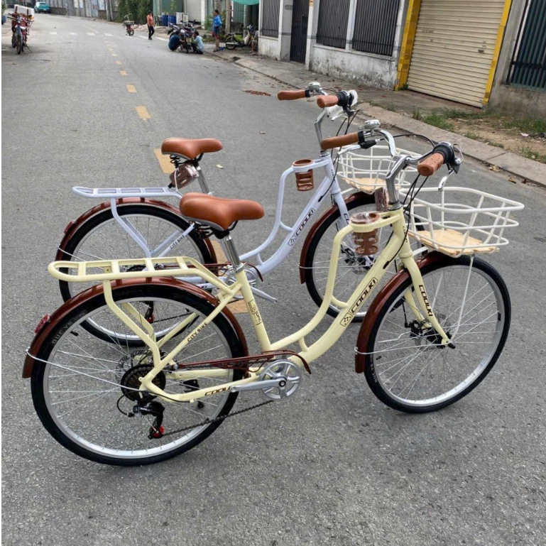 Xe mini Coolki 24inch và 26inch, 7 tốc độ Bộ đề SHIMANO Tourey TZ- Bộ quà tặng giỏ xe; chắn bùn; kệ để bình nước, chuông