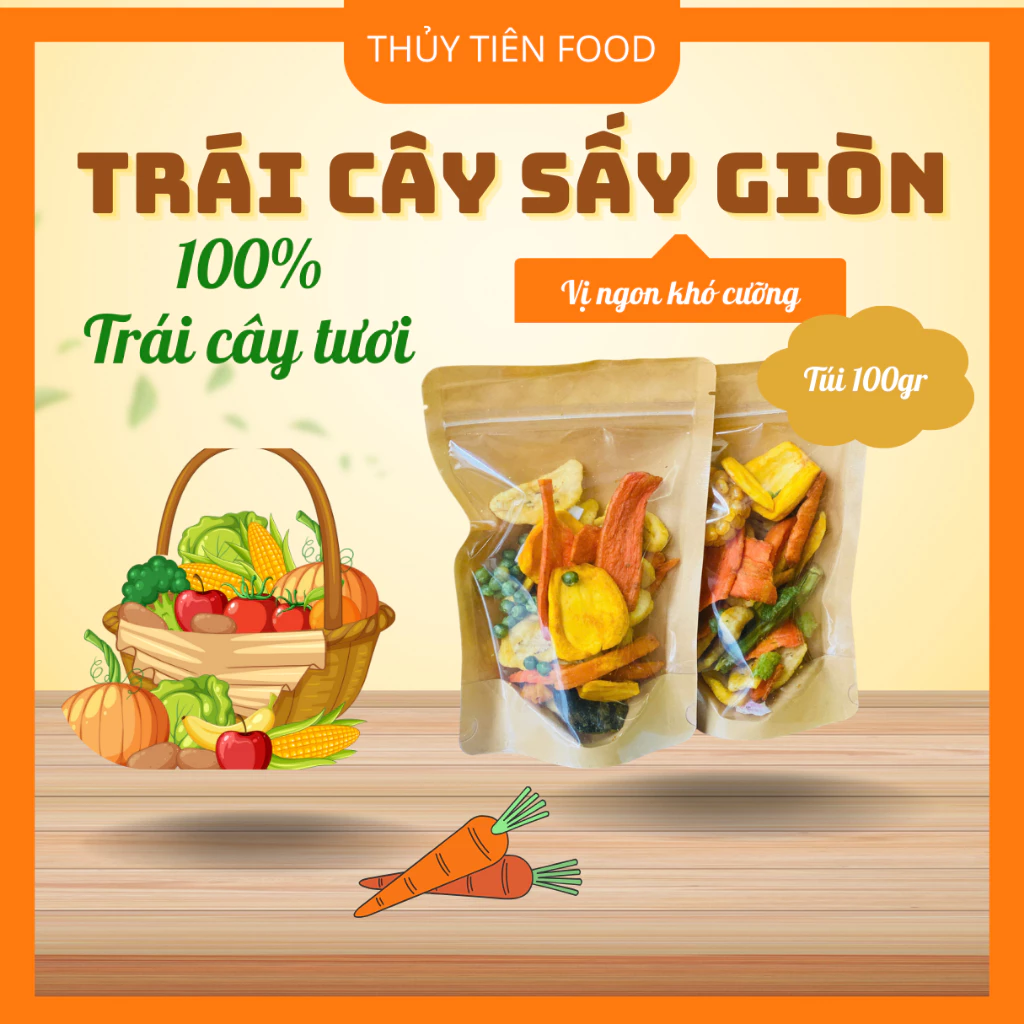 THUYTIENFOOD Rau củ Sấy Đà Lạt 100gr – Snack Healthy – Ăn Vặt Giòn Ngon – Không Phẩm Màu
