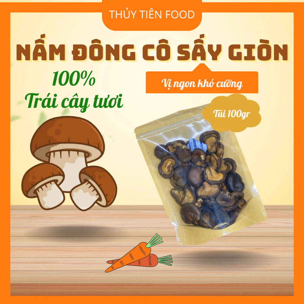 THUYTIENFOOD Nấm Đông Cô Giòn 100gr – Nấm Hương Tự Nhiên