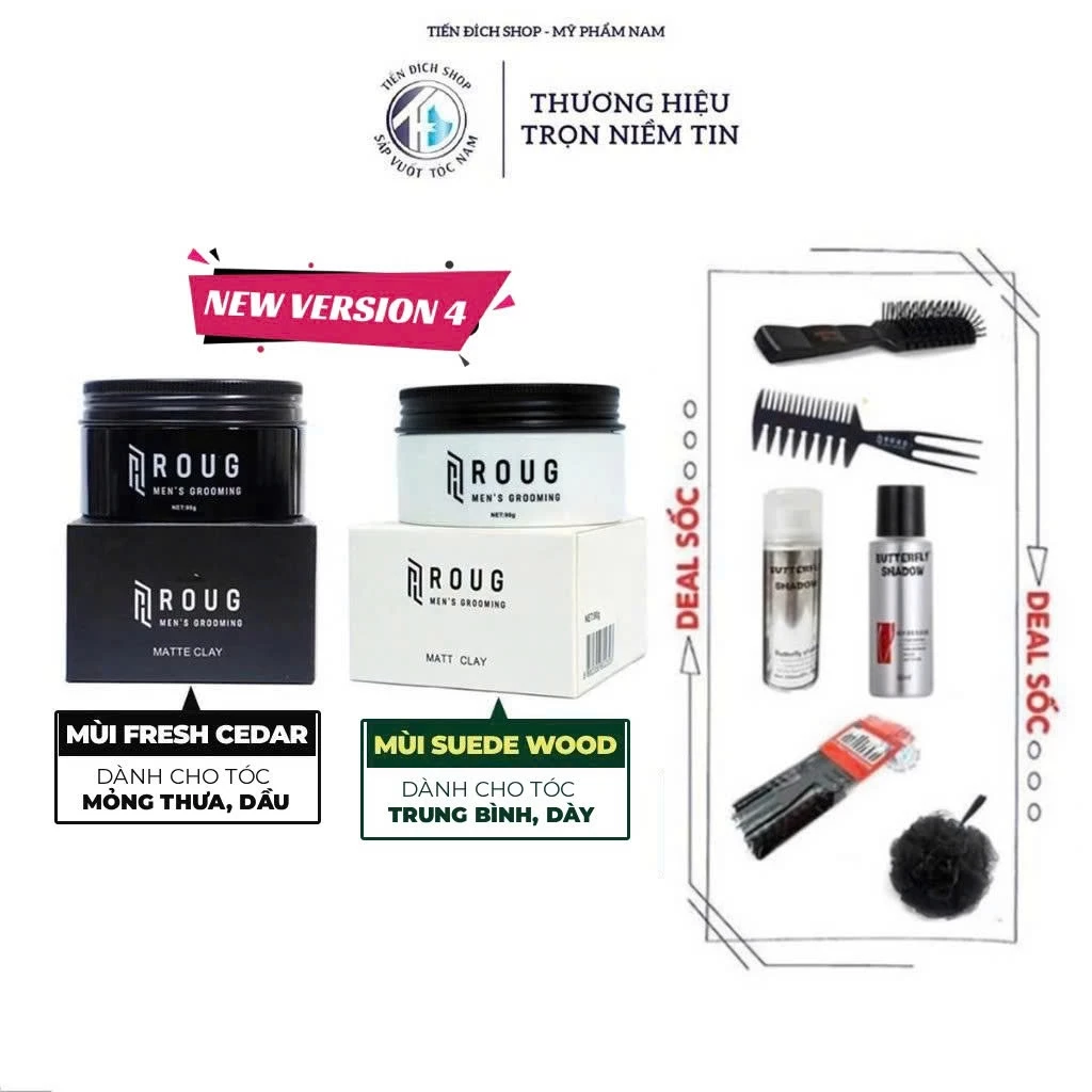 Sáp vuốt tóc nam giới Roug Matte Clay 90gr màu đen , Matt Clay 90gr màu trắng + Quà Theo Loại