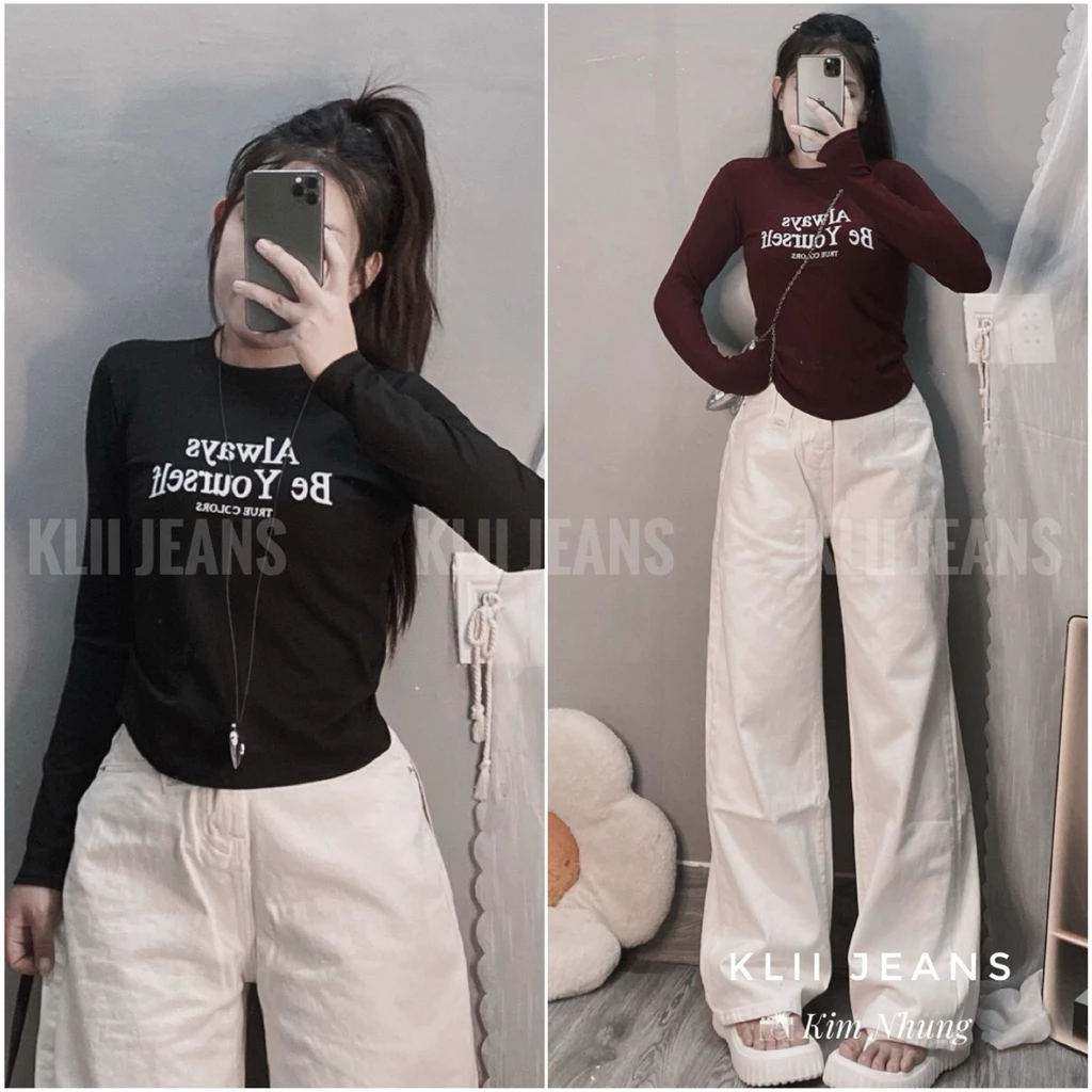 Áo thun tay dài borip xịn( Beyoursefl )phom vừa dáng dài 40-62kg❣️KLii jeans sẵn Sll