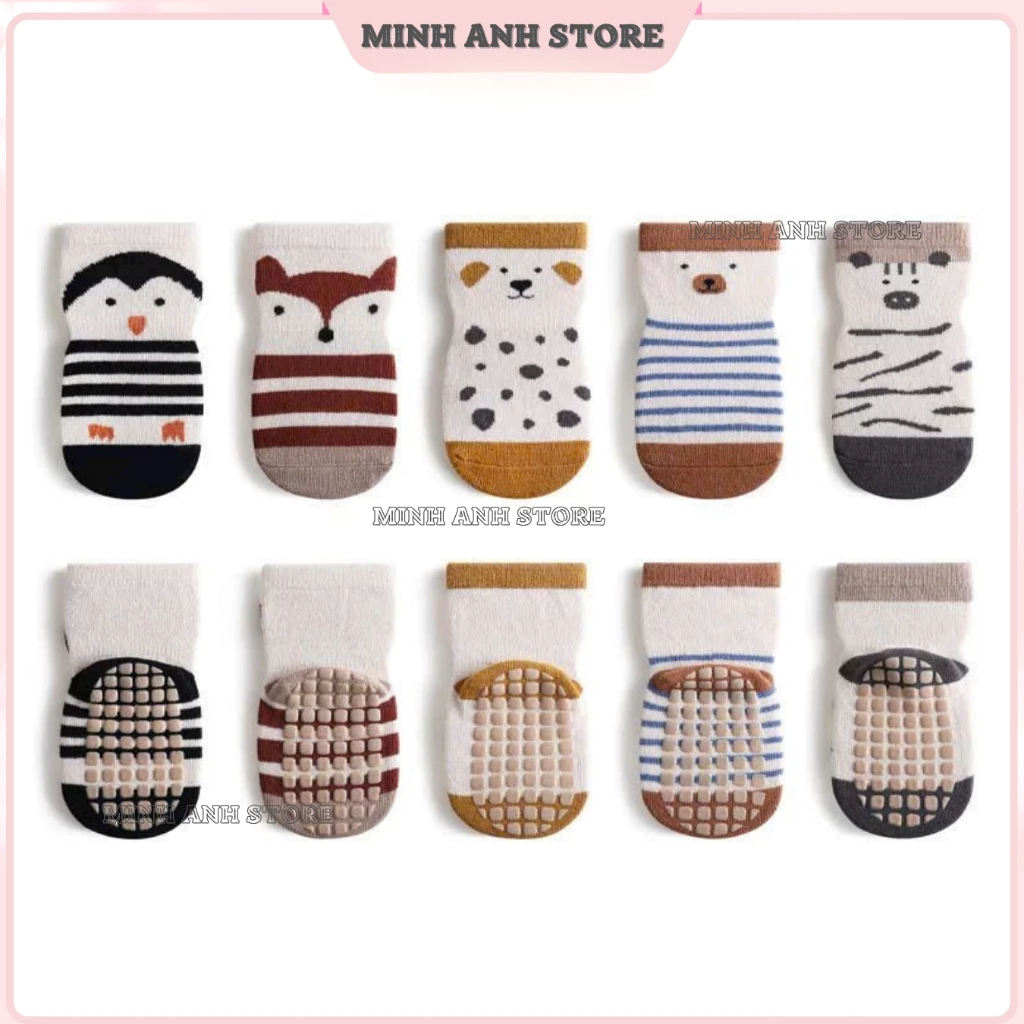 [Set 5-10] Tất vớ cho bé vải cotton chống trơn trượt, họa tiết đáng yêu, siêu an toàn và thoải mái