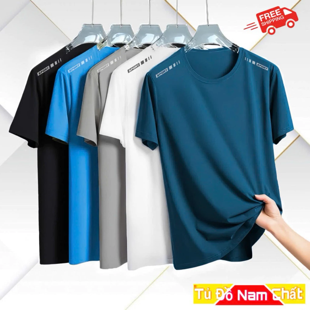 COMBO 5 Áo Thun Nam Ngắn Tay Chất Vải Thun   5 Màu Trẻ Trung - Có Họa Tiết Logo Nổi Sport 2 Bên Vai (A1)